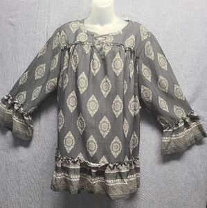 Kim Rogers Curvy LS Criss-Cross Ruffle Top 1X NWT